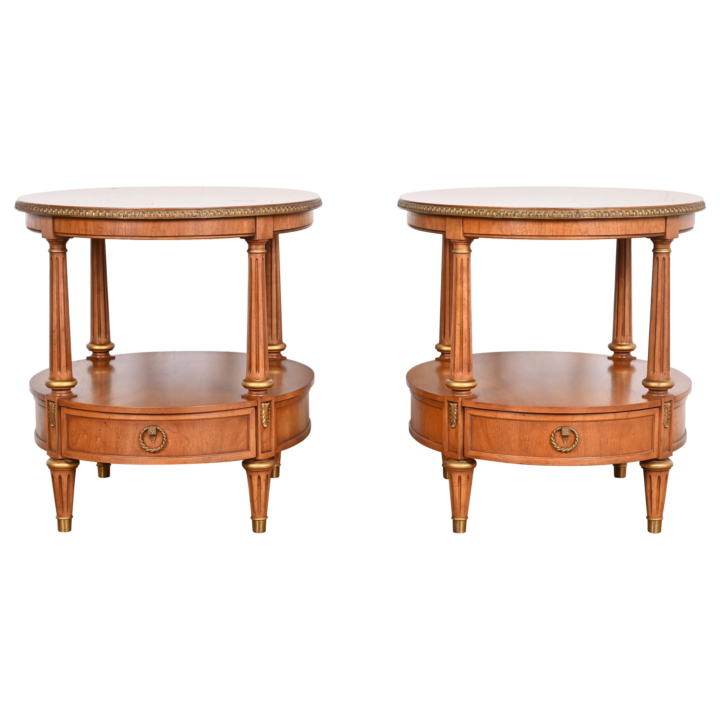 Henredon French Regency Louis XVI Fruitwood and Gold Gilt Nightstands, Pair