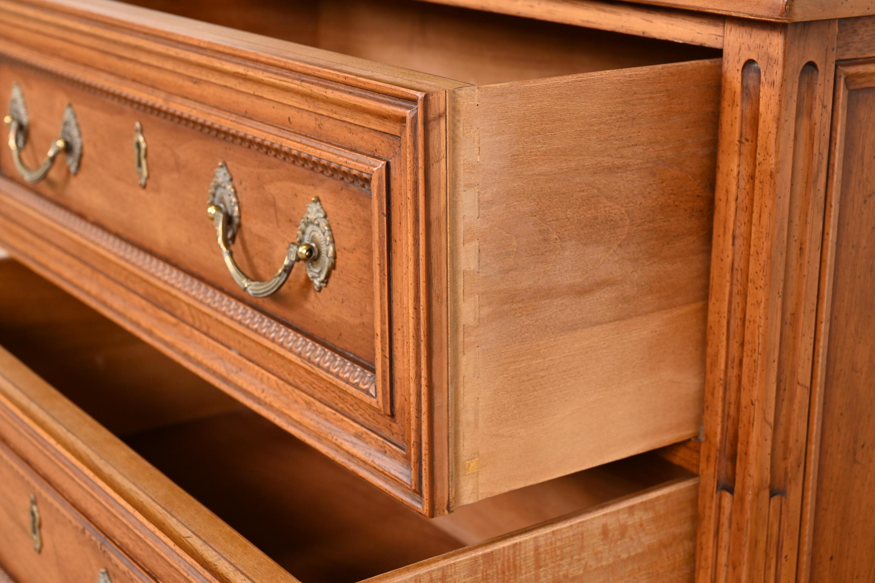 Henredon French Regency Louis XVI Fruitwood Breakfront Bookcase Cabinet, 1960s 3