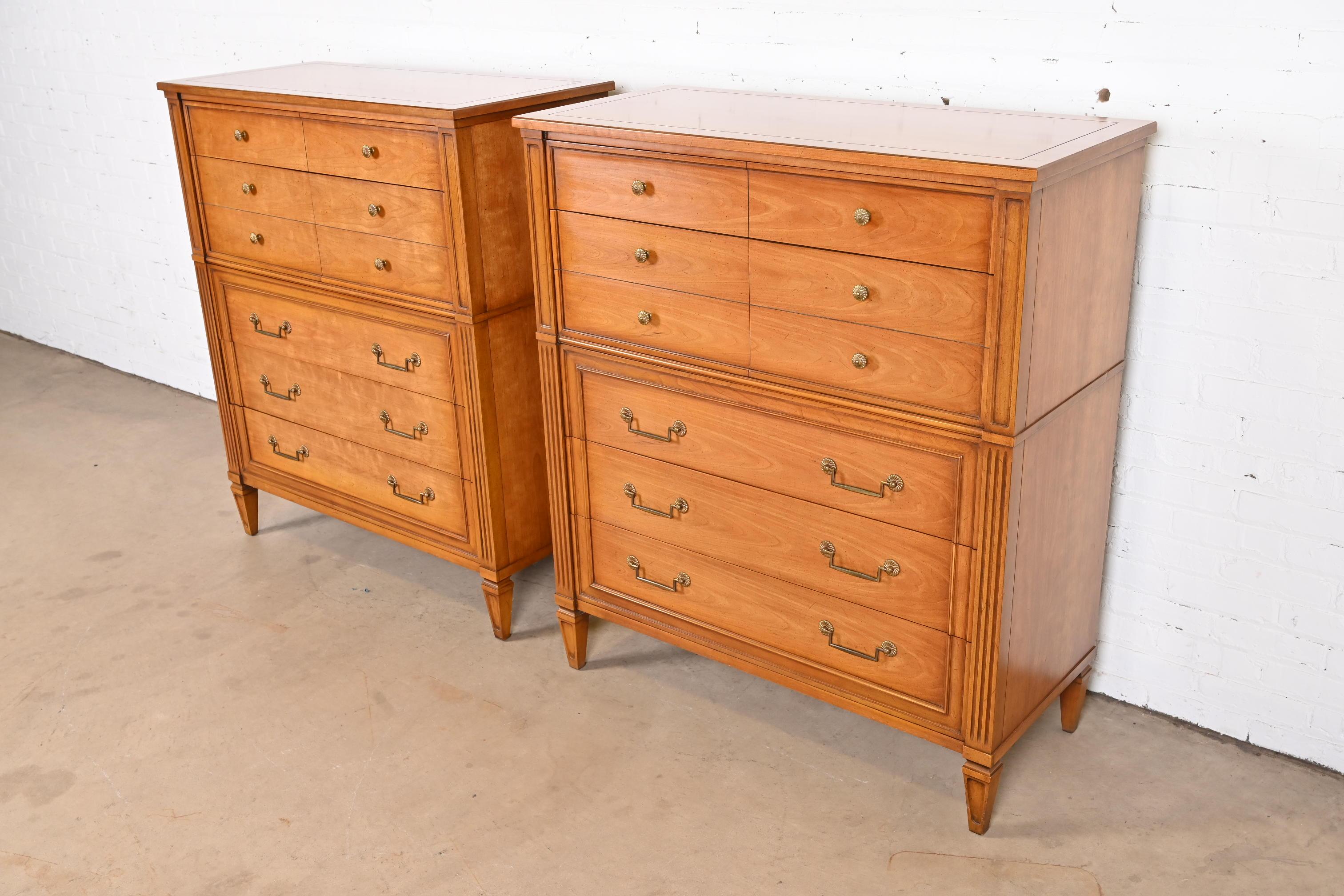 Henredon French Regency Louis XVI Fruitwood Highboy Dressers, Pair In Good Condition In South Bend, IN