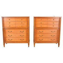 Henredon French Regency Louis XVI Fruitwood Highboy Dressers, Pair