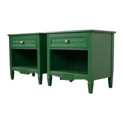 Henredon French Regency Louis XVI Green Lacquered Nightstands, Newly Refinished