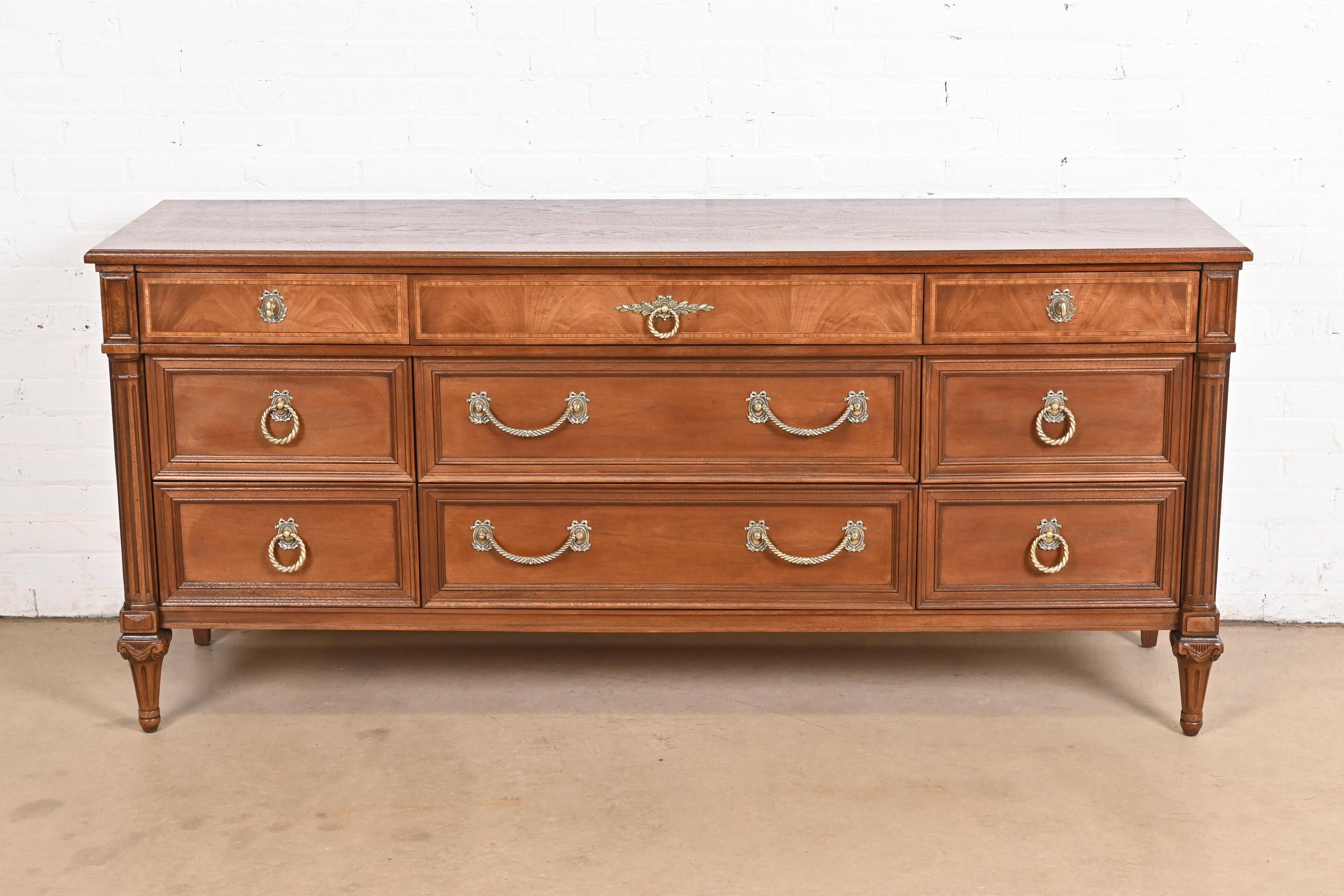 American Henredon French Regency Louis XVI Mahogany Long Dresser or Credenza, Refinished For Sale