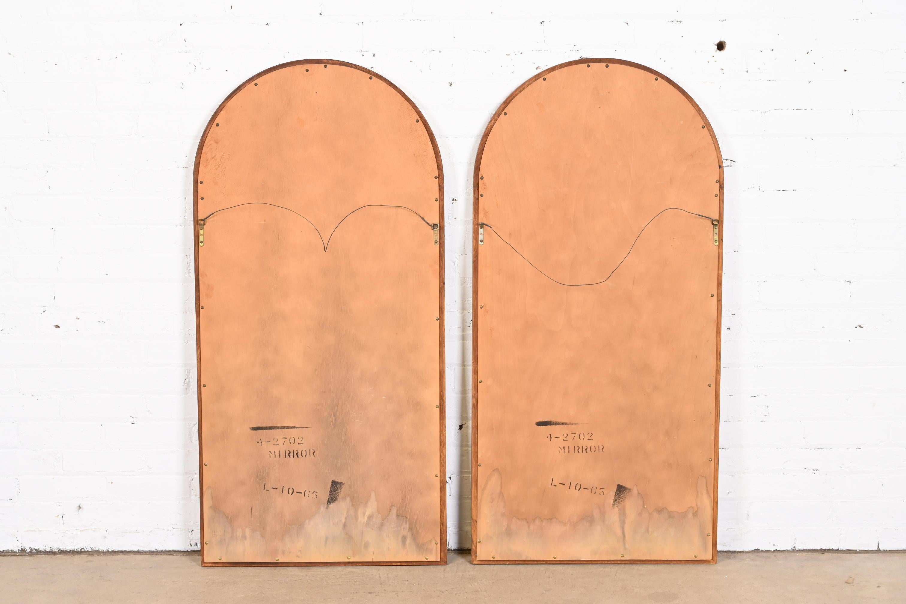Henredon French Regency Louis XVI Walnut and Brass Arched Wall Mirrors, Pair For Sale 2