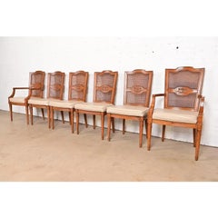 Henredon French Regency Louis XVI Walnut Cane Back Dining Chairs, Set of Six