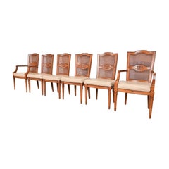 Henredon French Regency Louis XVI Walnut Cane Back Dining Chairs, Set of Six