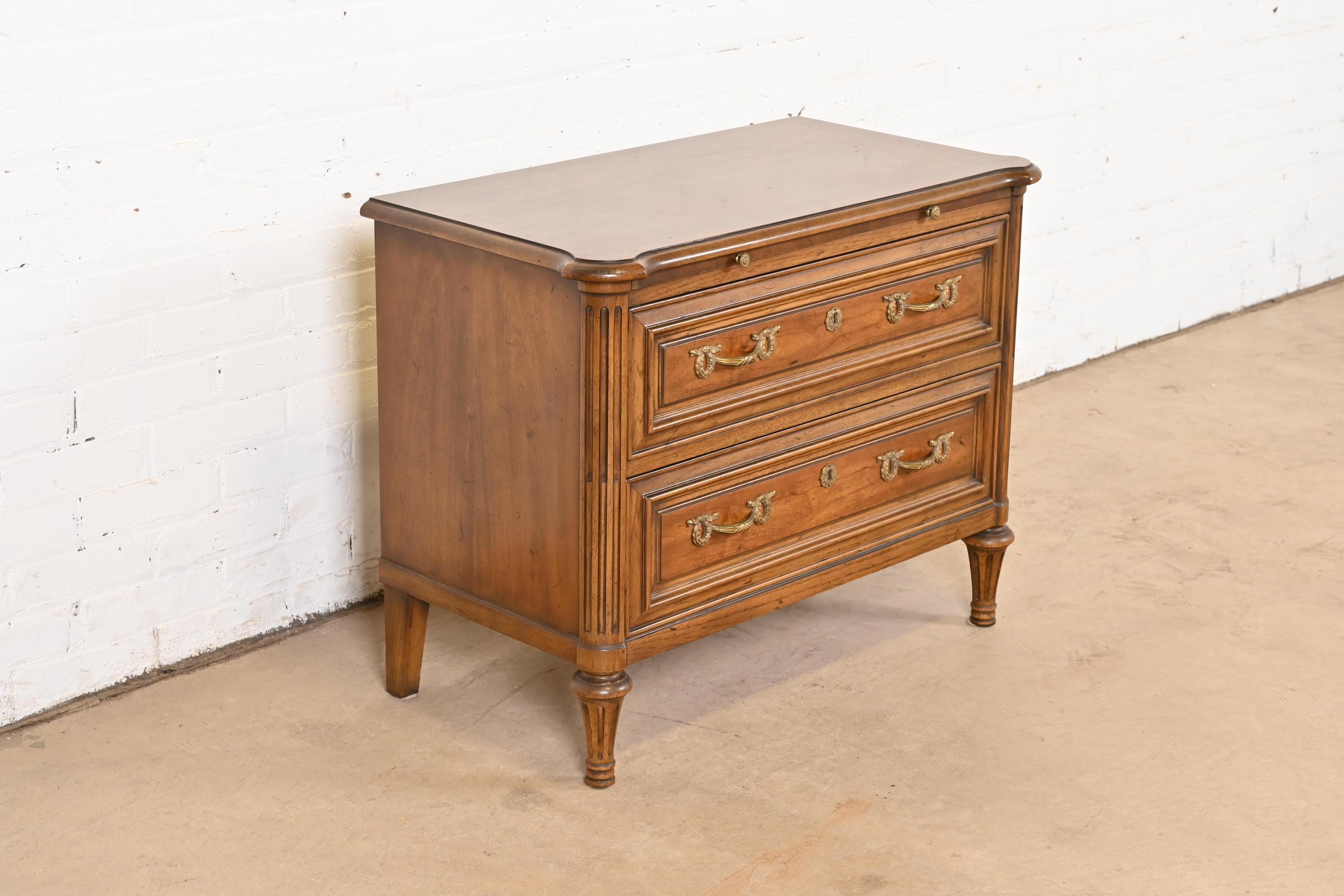 Brass Henredon French Regency Louis XVI Walnut Chest of Drawers or Nightstand, 1960s