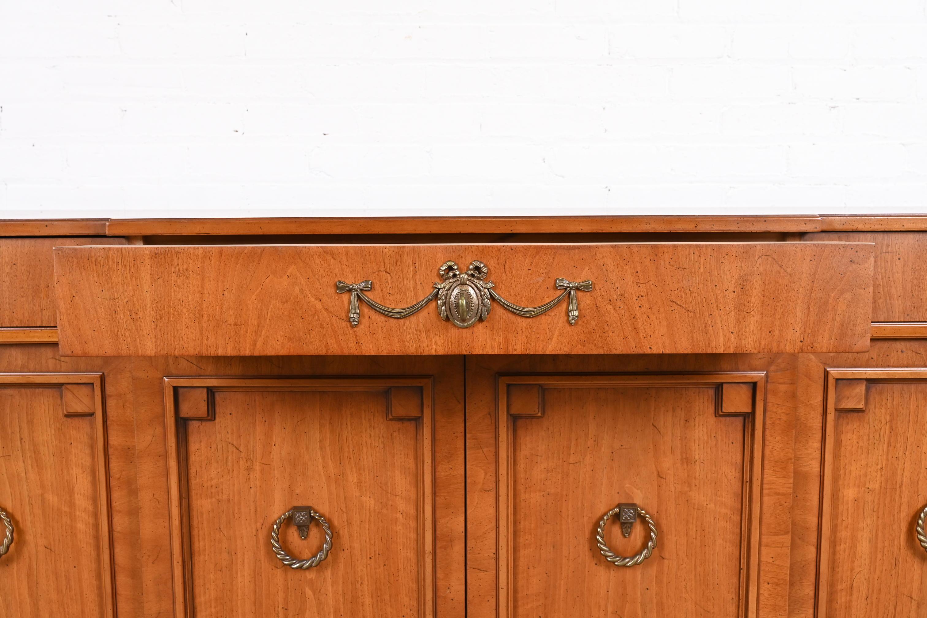 Henredon French Regency Louis XVI Walnut Sideboard Credenza or Bar Cabinet For Sale 4