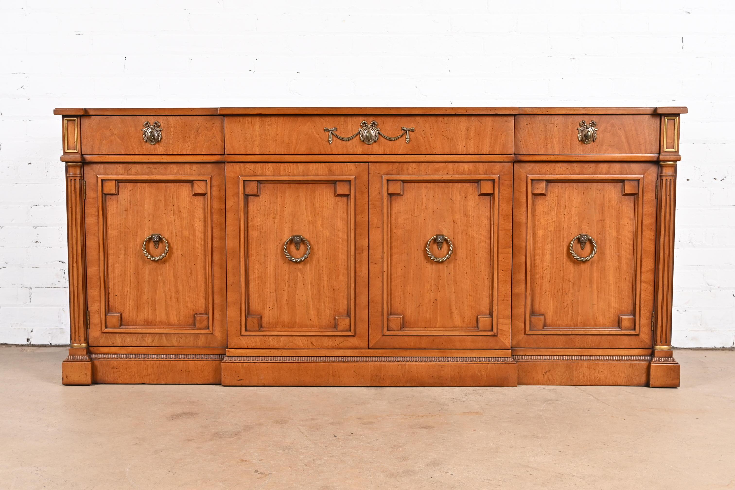 American Henredon French Regency Louis XVI Walnut Sideboard Credenza or Bar Cabinet For Sale