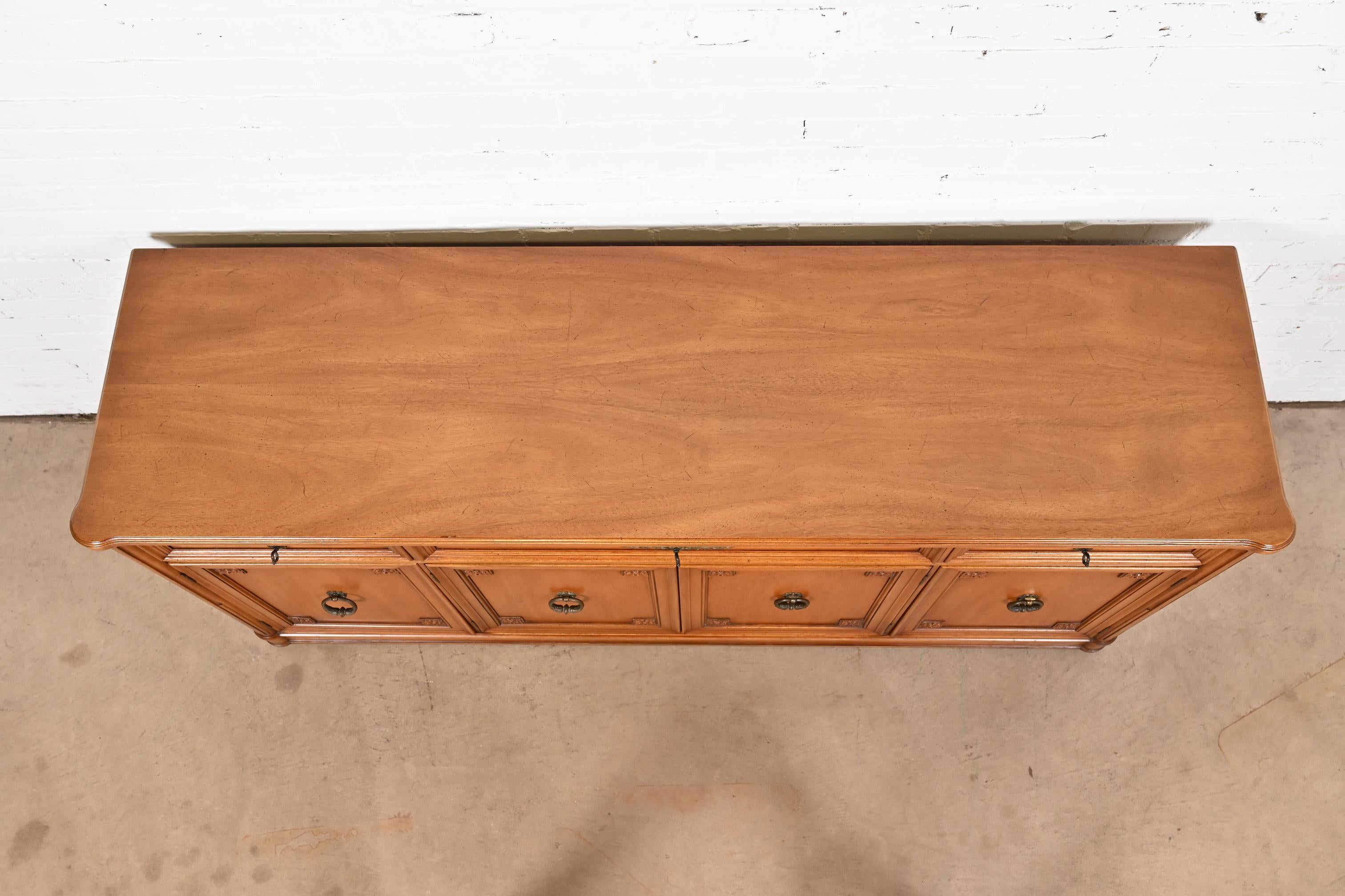 Mid-20th Century Henredon French Regency Louis XVI Walnut Sideboard Credenza or Bar Cabinet