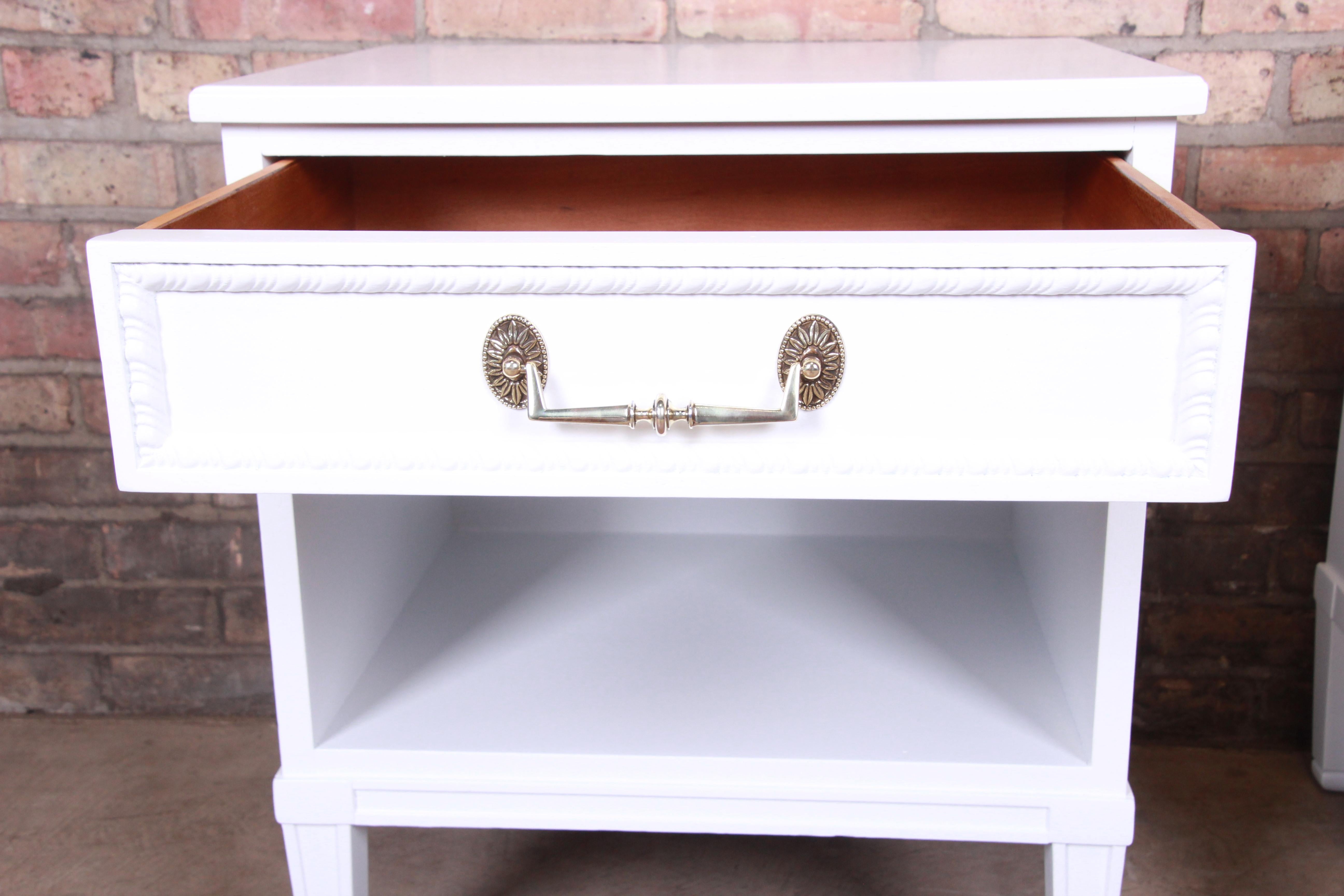 Henredon French Regency Louis XVI White Lacquered Nightstands, Newly Refinished 4