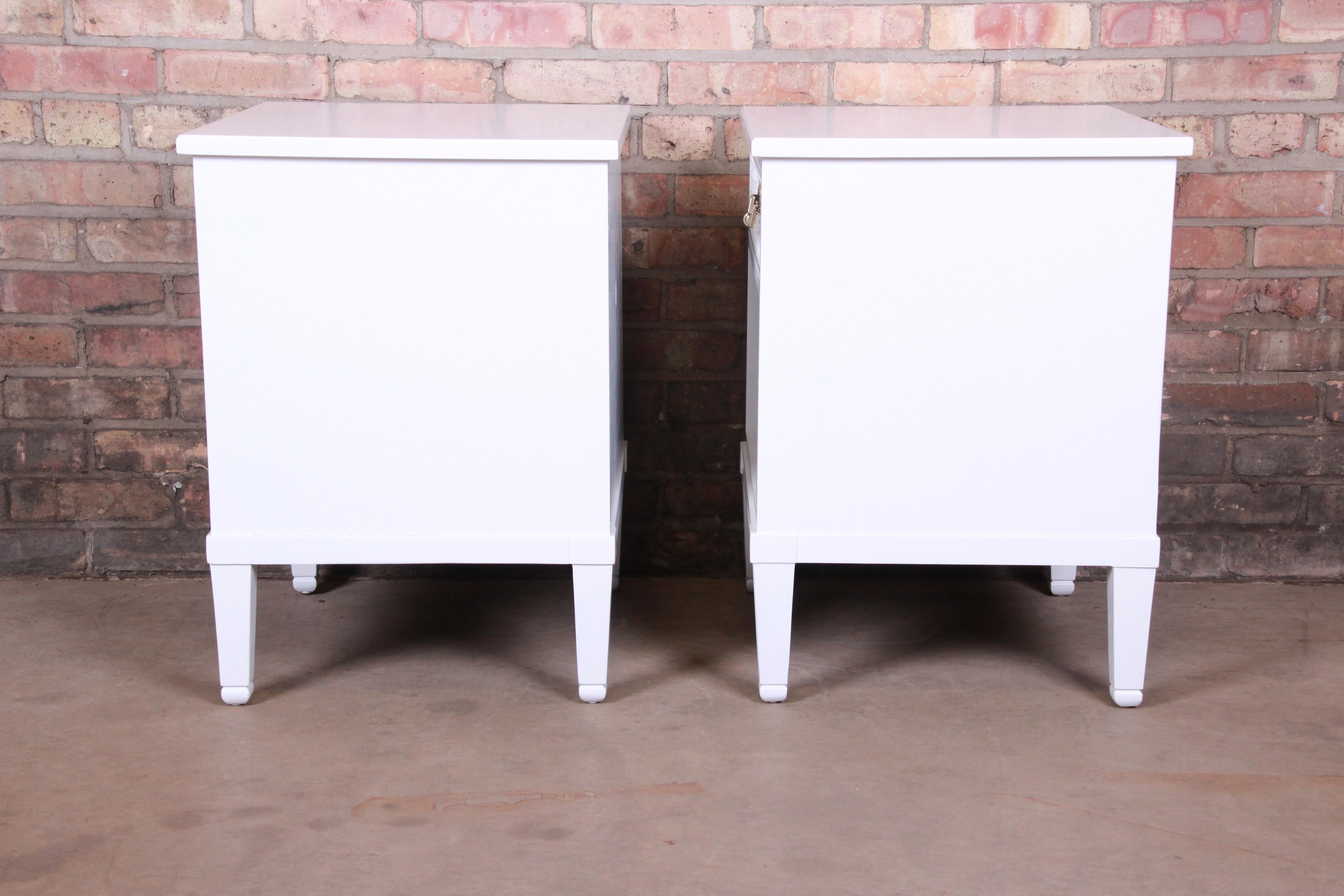 Henredon French Regency Louis XVI White Lacquered Nightstands, Newly Refinished 8