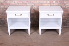 Henredon French Regency Louis XVI White Lacquered Nightstands, Newly Refinished
