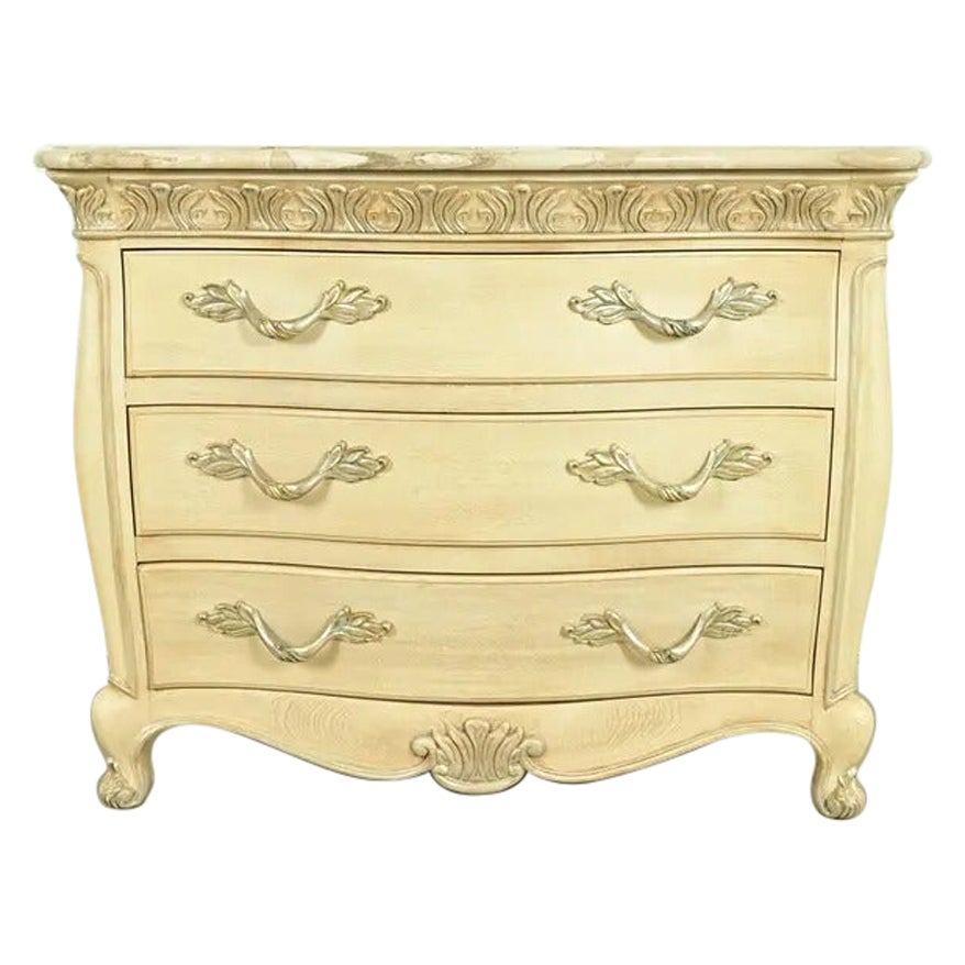 Henredon French Rococo Louis XV Carved Oak and Silver Gilt Marble Top Commode For Sale