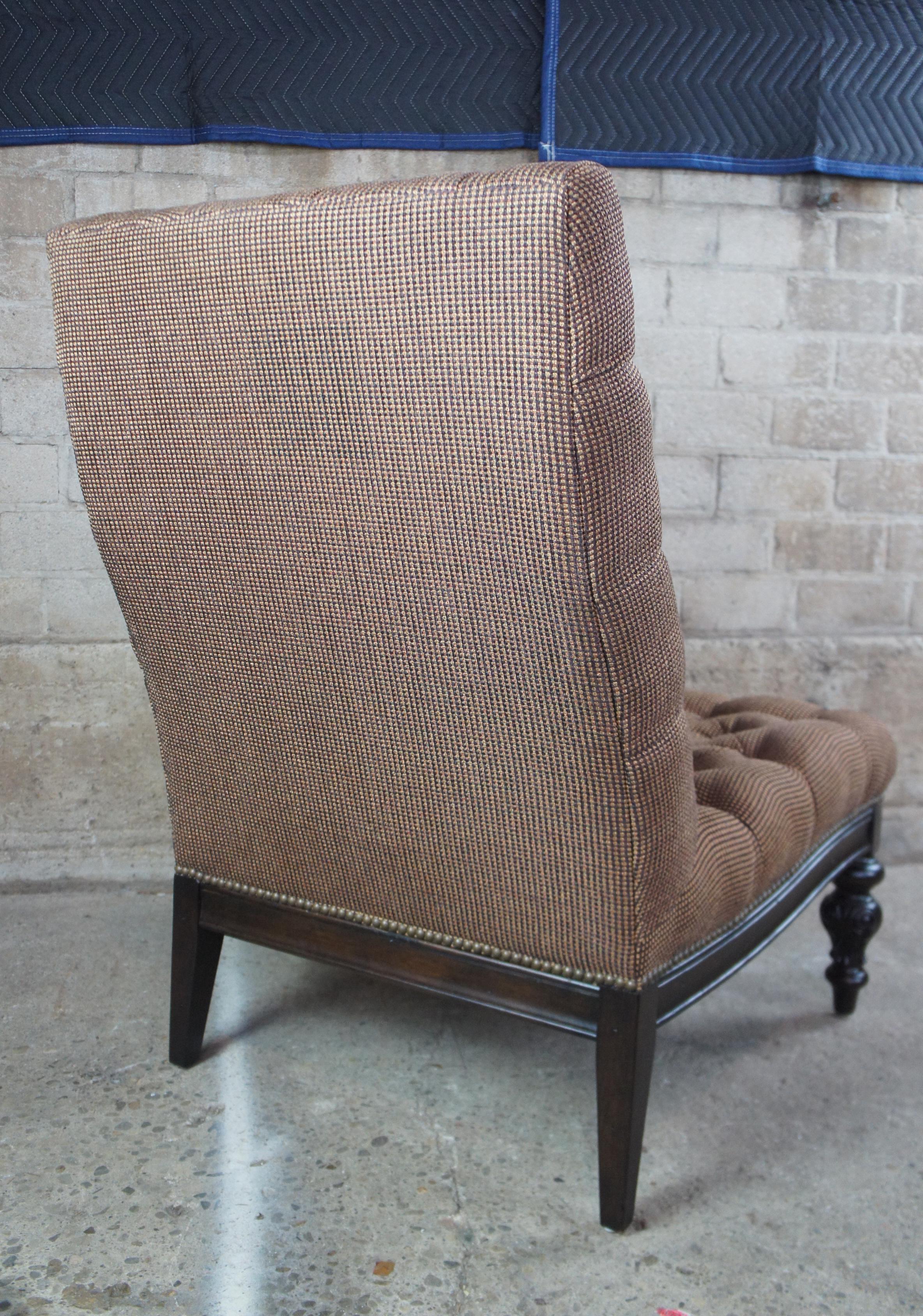 Henredon French Tufted Tweed and Nailhead Slipper Java Lounge Chair and Ottoman In Good Condition In Dayton, OH