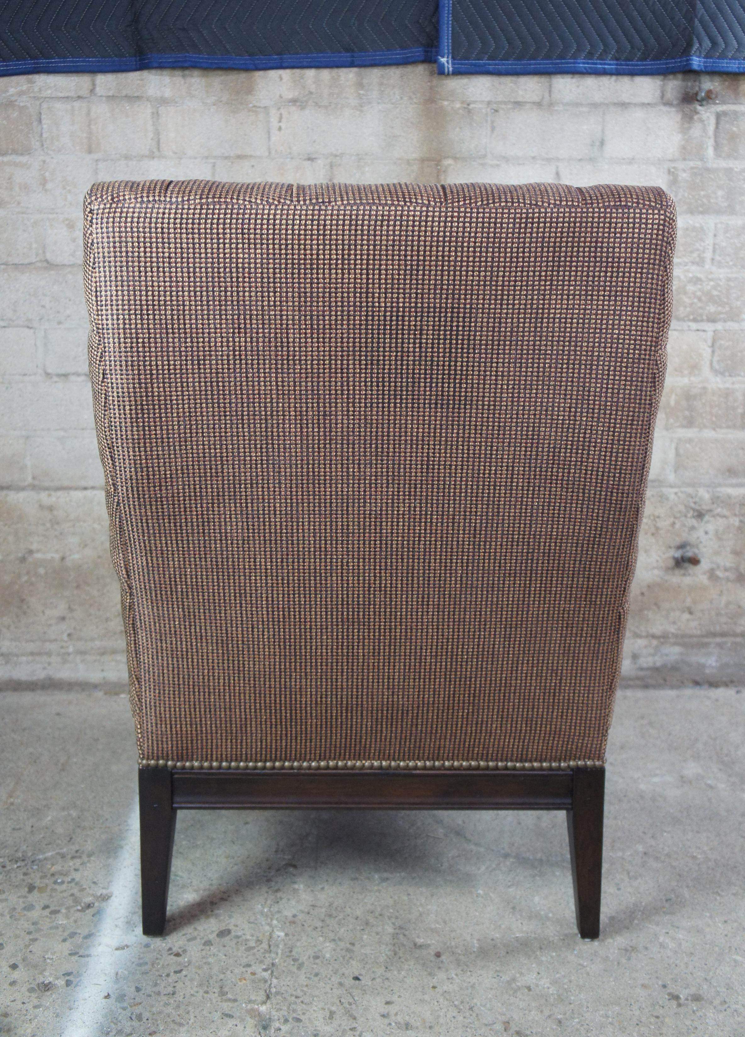 20th Century Henredon French Tufted Tweed and Nailhead Slipper Java Lounge Chair and Ottoman