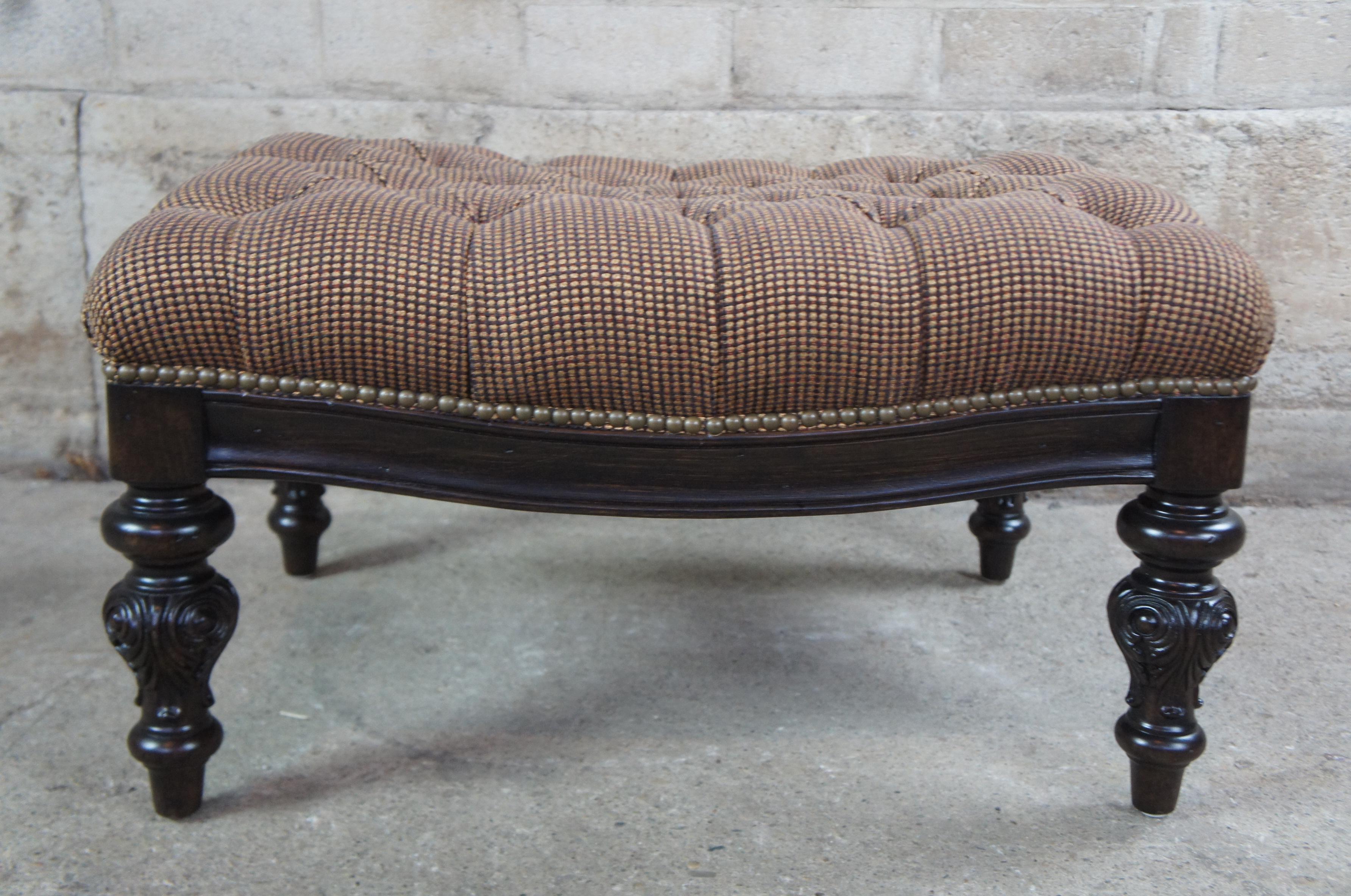 Henredon French Tufted Tweed and Nailhead Slipper Java Lounge Chair and Ottoman 3