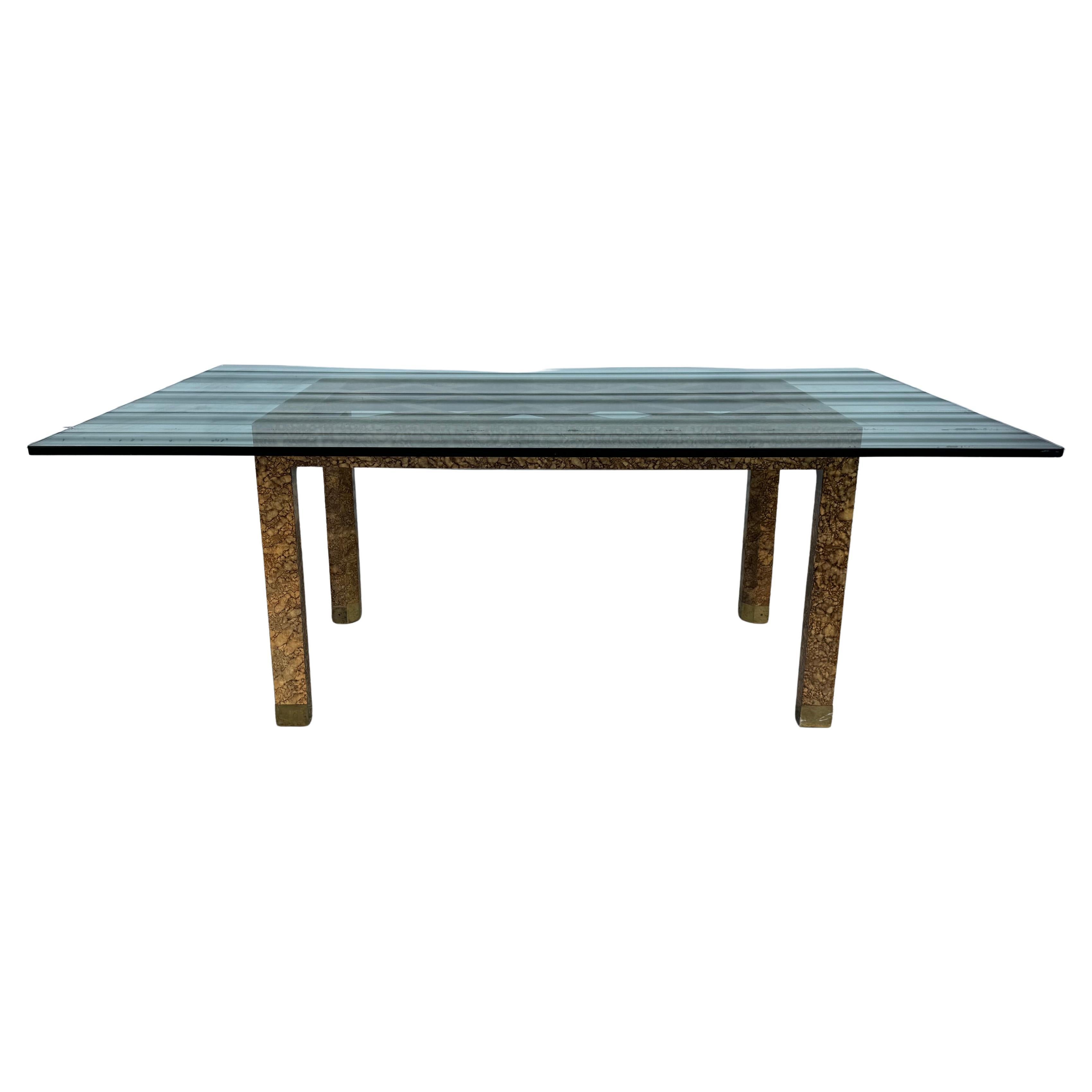 Henredon Fretwork Tortoise Shell Base w/  3/4" Glass Top Dining Table For Sale