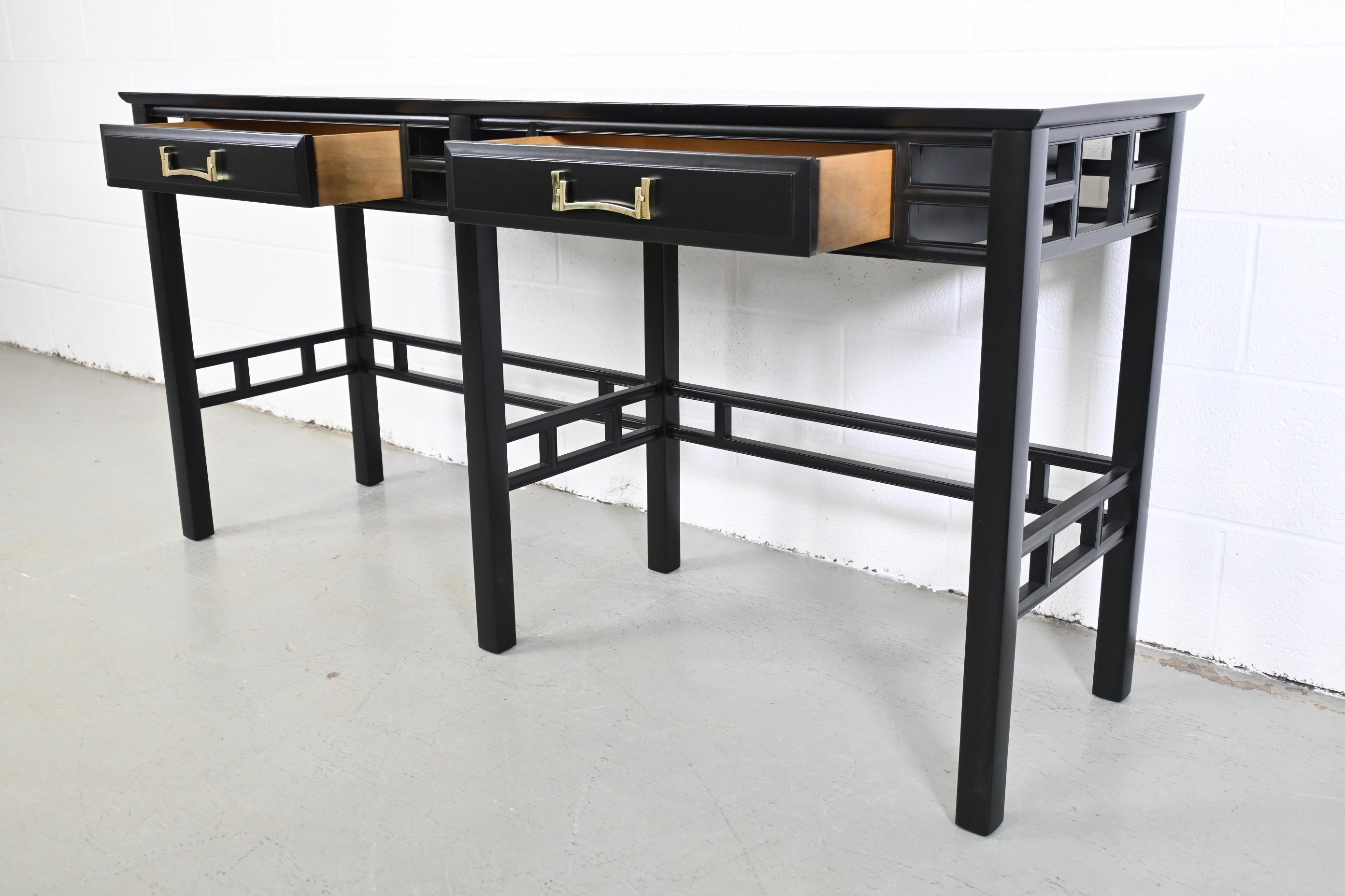 Wood Henredon Furniture Black Lacquered Console Table