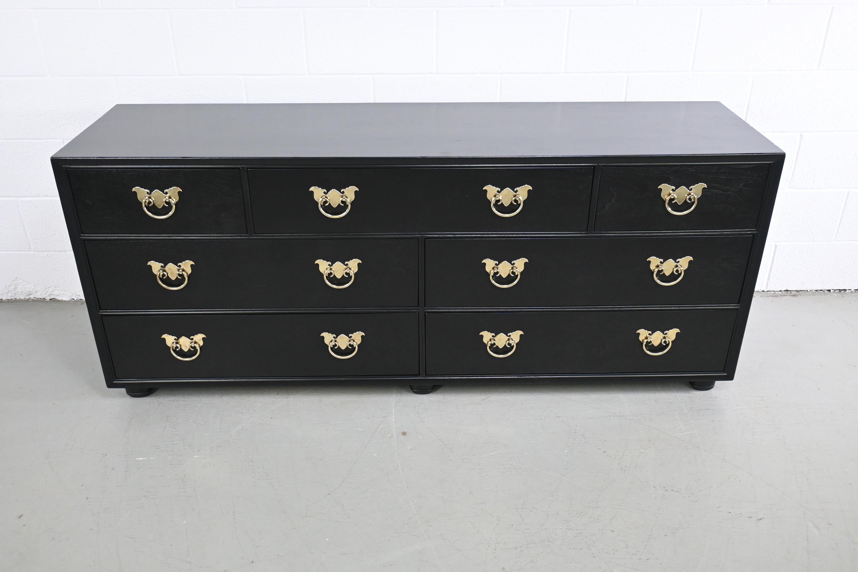 American Henredon Furniture Chinese Chippendale Black Lacquered Dresser