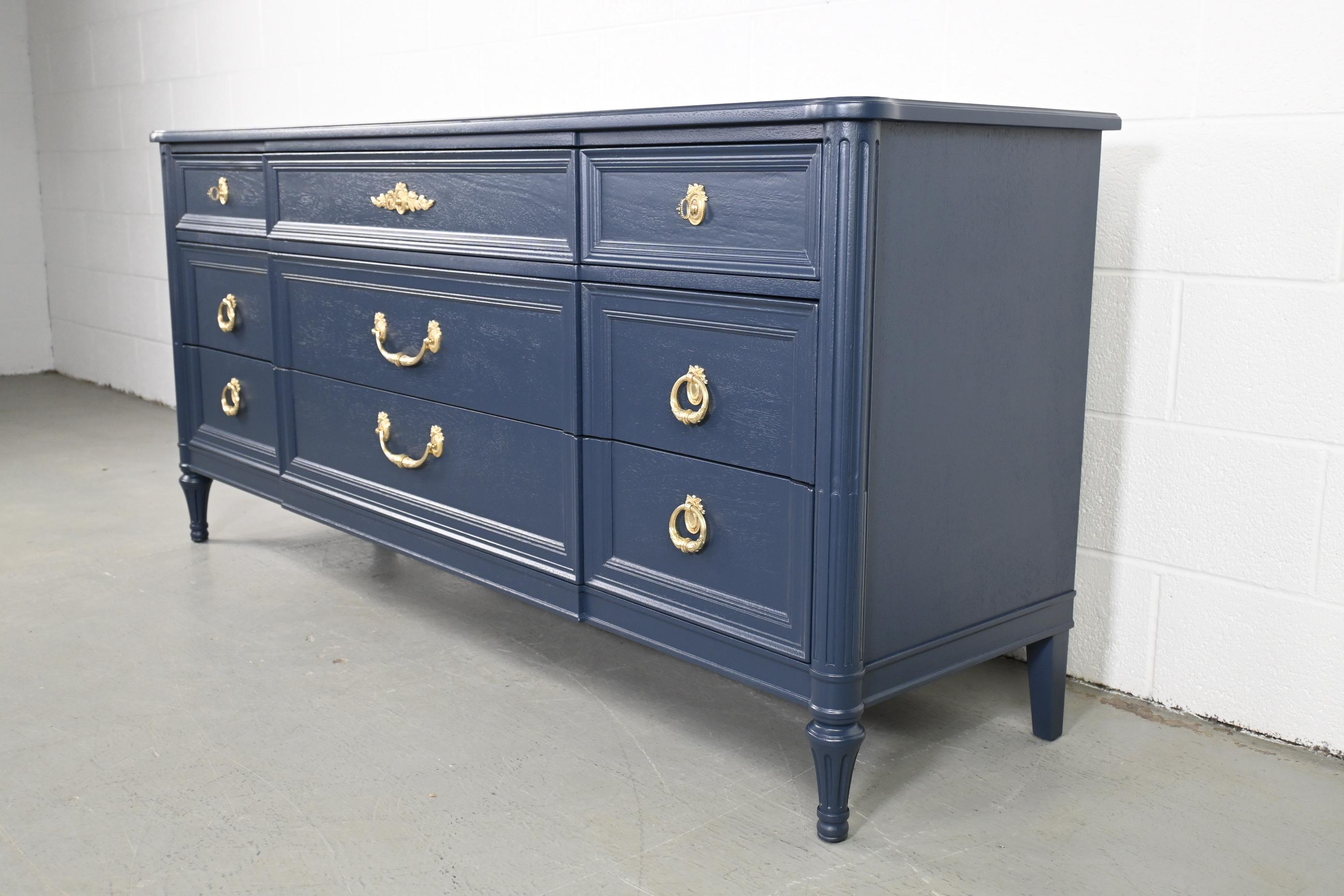 American Henredon Furniture French Regency Navy Lacquered Dresser