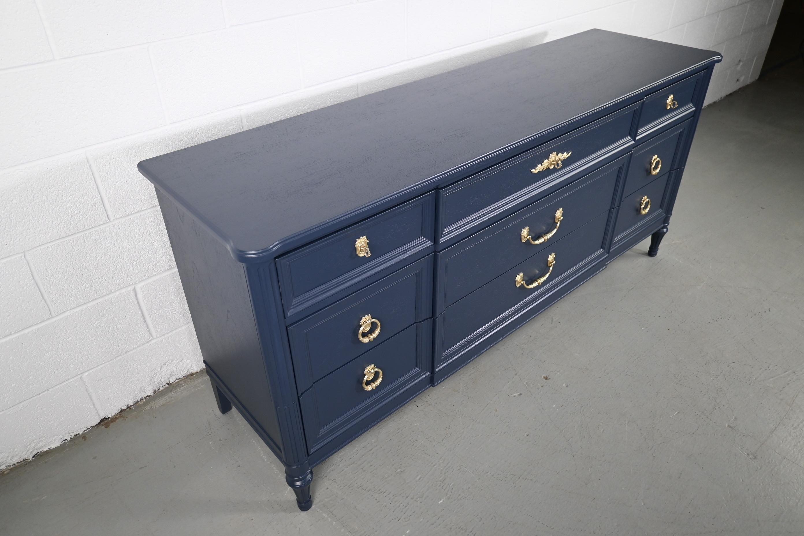 Late 20th Century Henredon Furniture French Regency Navy Lacquered Dresser