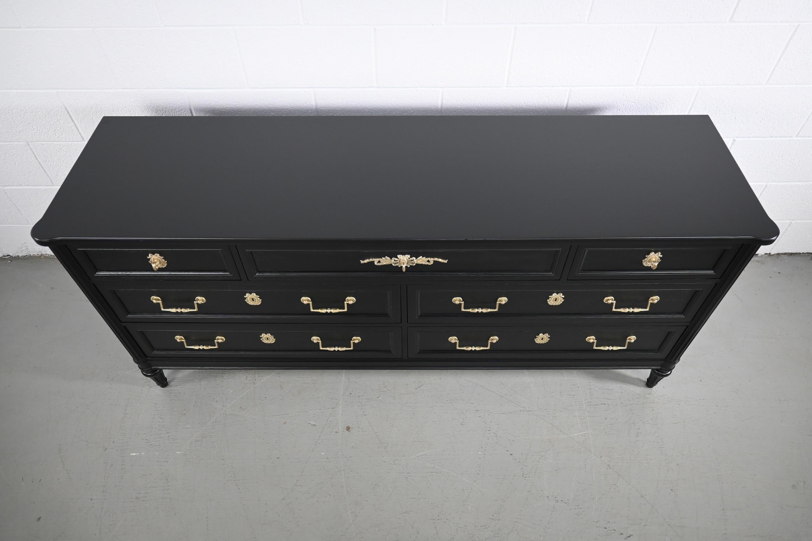 Wood Henredon Furniture French Regency Style Black Lacquered Dresser For Sale