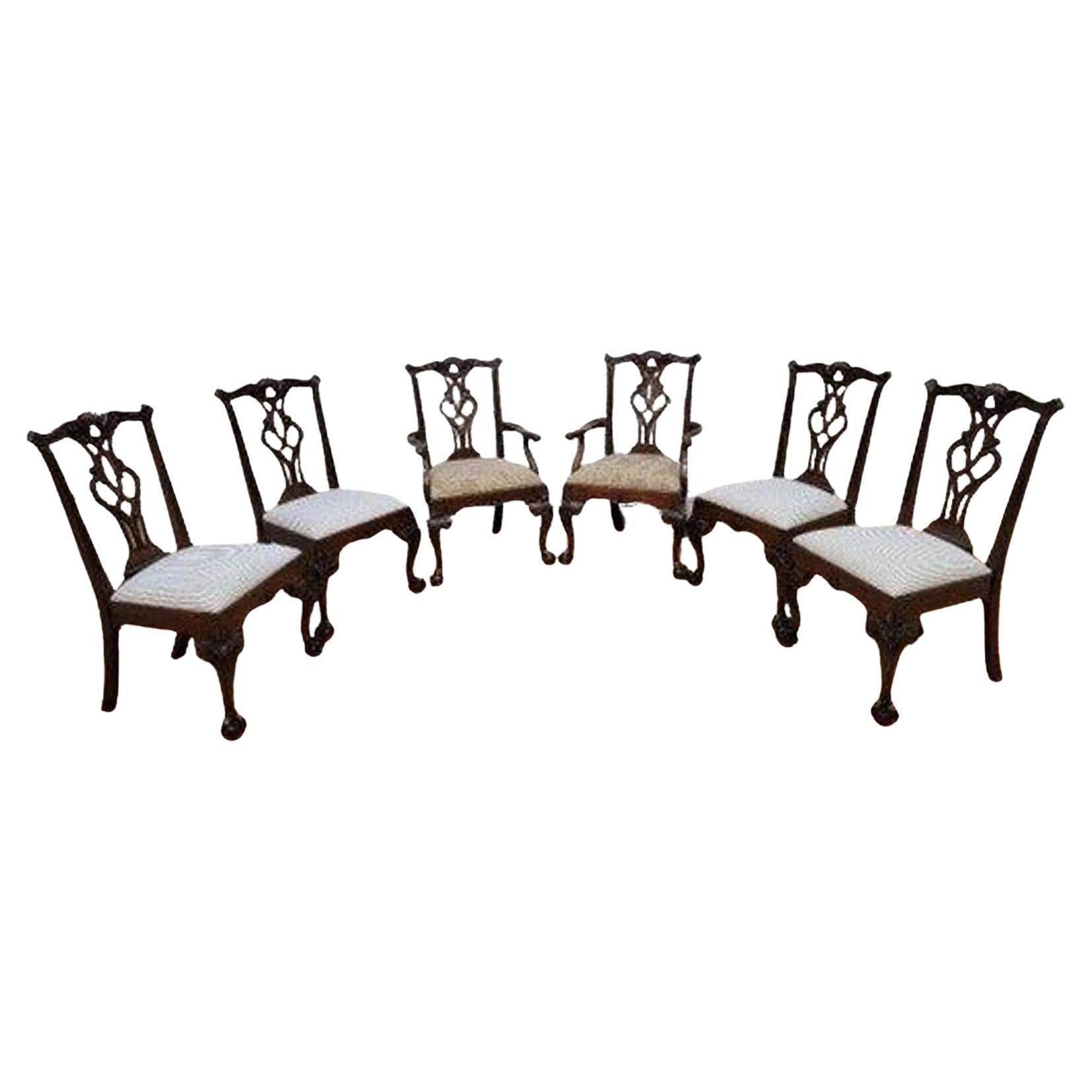 Henredon Furniture Mahogany Chippendale Ball and Claw Dining Chairs - Set of 6