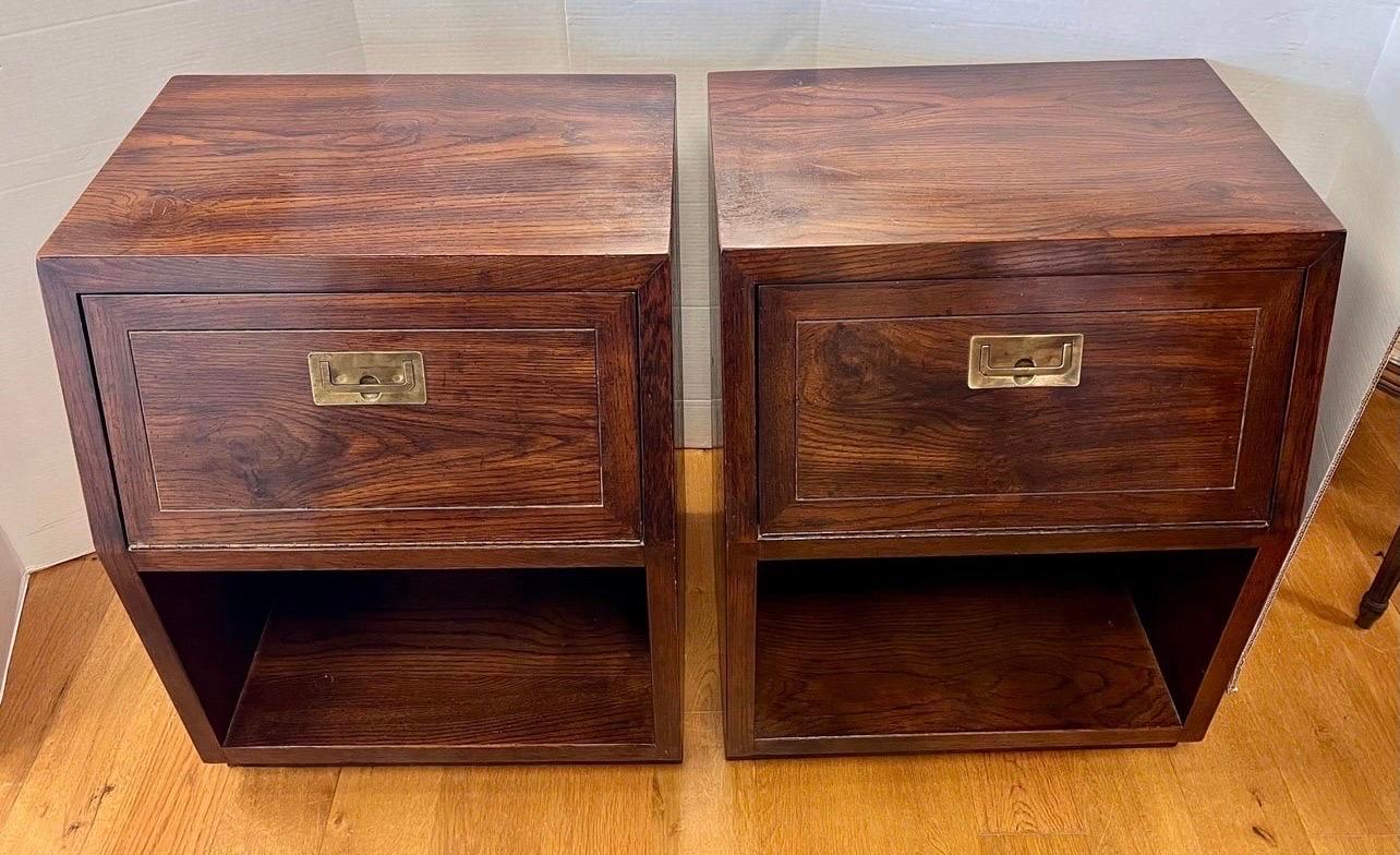 Henredon Furniture Pair of Campaign Style Midcentury End Table or Nightstands 1