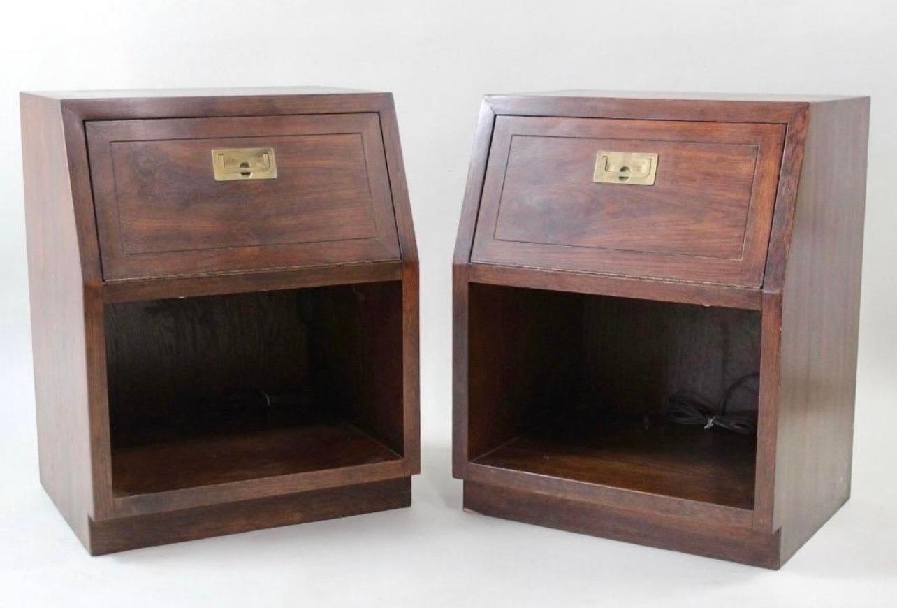 Henredon Furniture Pair of Campaign Style Midcentury End Table or Nightstands 2
