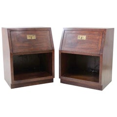 Henredon Furniture Pair of Campaign Style Midcentury End Table or Nightstands