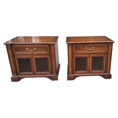 Henredon Furniture Walnut & Mission Oak French Wire Mesh Bedside Tables,  a Pair