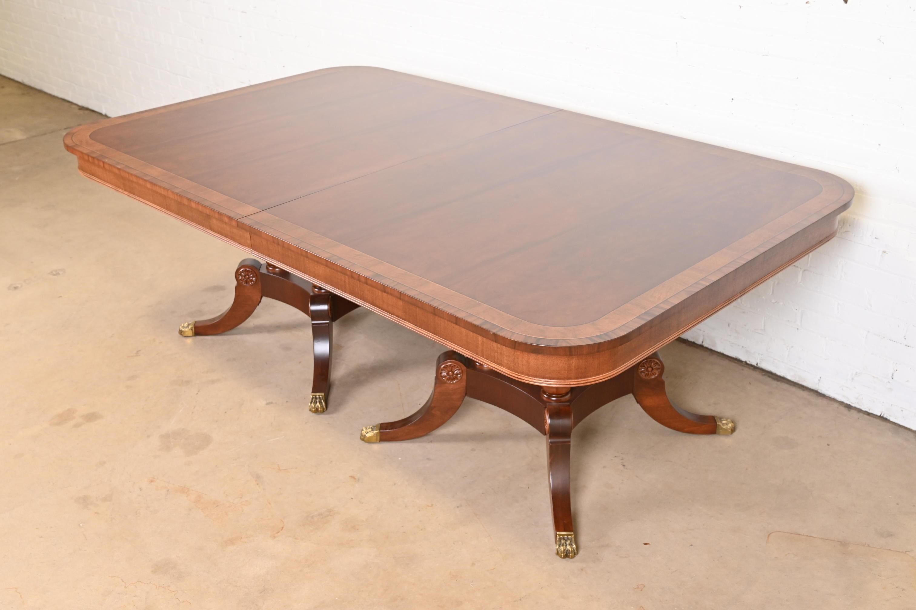 Henredon Georgian Banded Flame Mahogany Double Pedestal Dining Table, Refinished 2