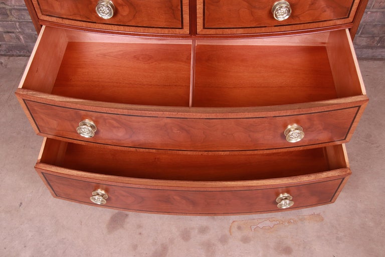 Henredon Banded Mahogany Bow Front Bachelor Chest, Newly
