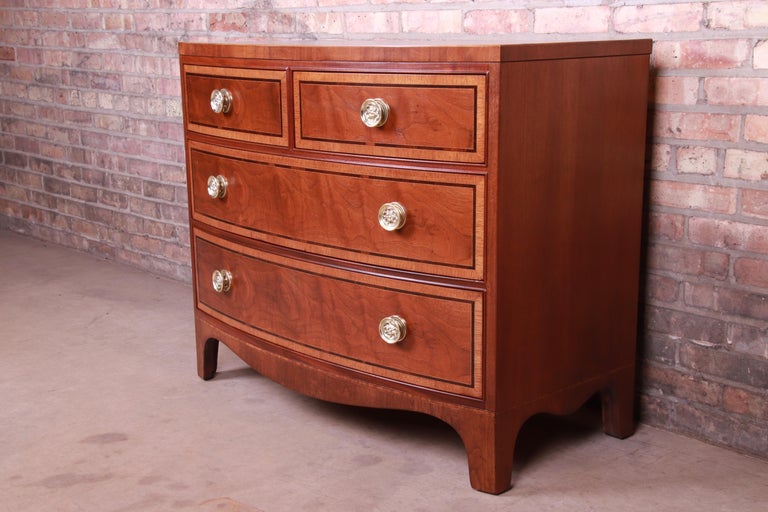 Henredon Banded Mahogany Bow Front Bachelor Chest, Newly