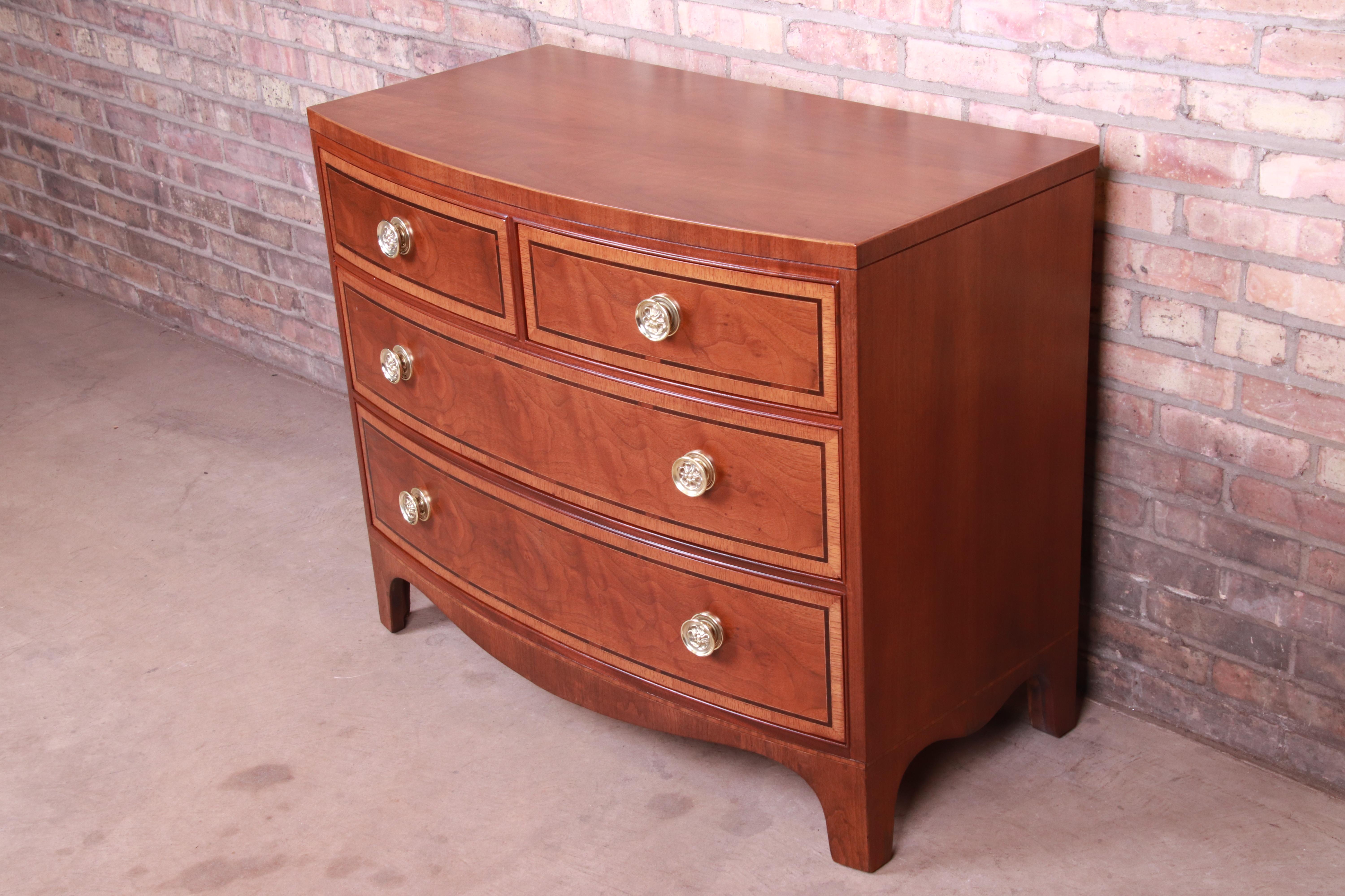 20th Century Henredon Georgian Banded Mahogany Bow Front Bachelor Chest, Newly Restored