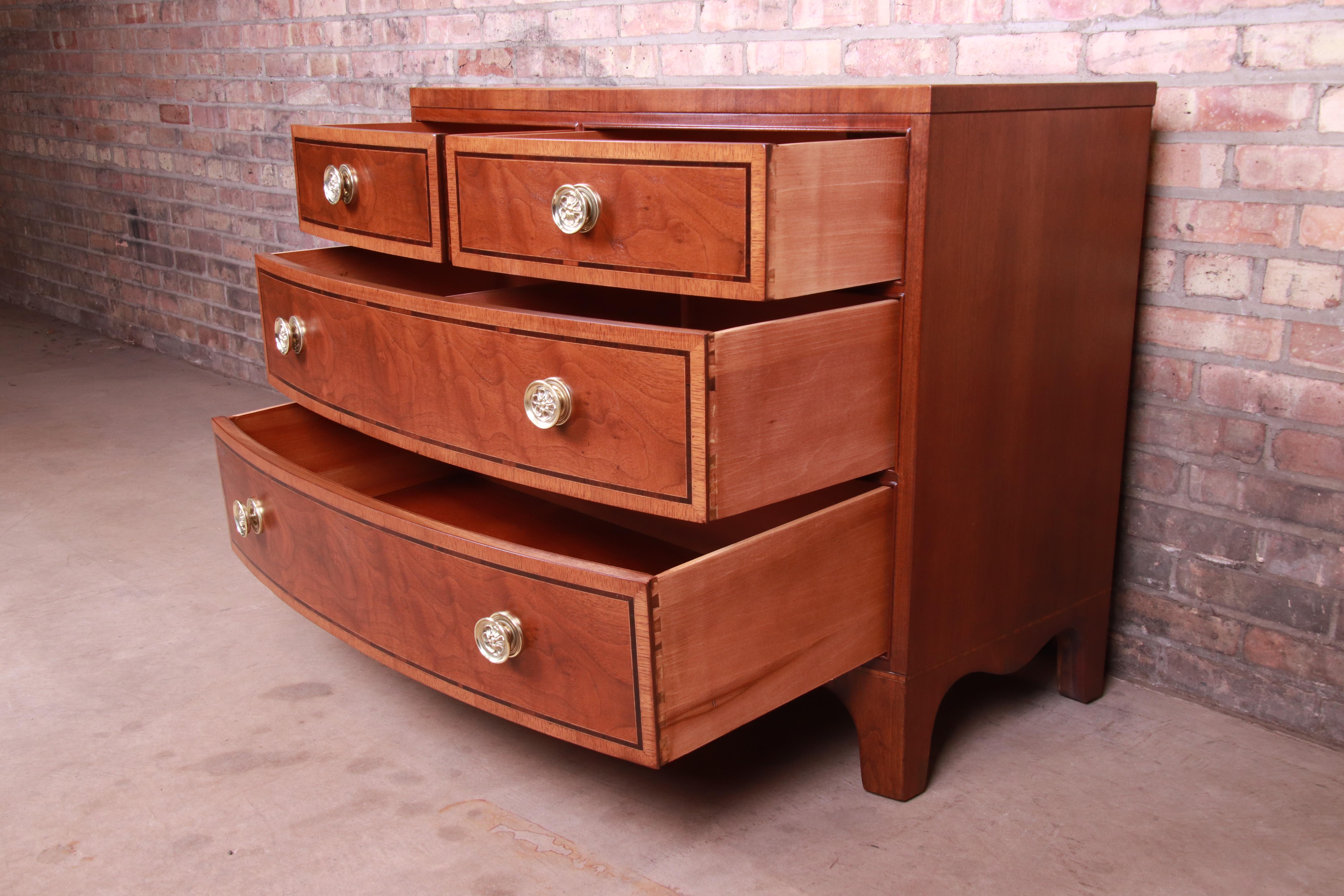 Henredon Georgian Banded Mahogany Bow Front Bachelor Chest, Newly Restored 1