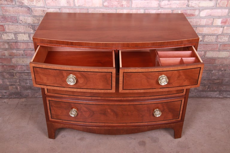 Henredon Banded Mahogany Bow Front Bachelor Chest, Newly