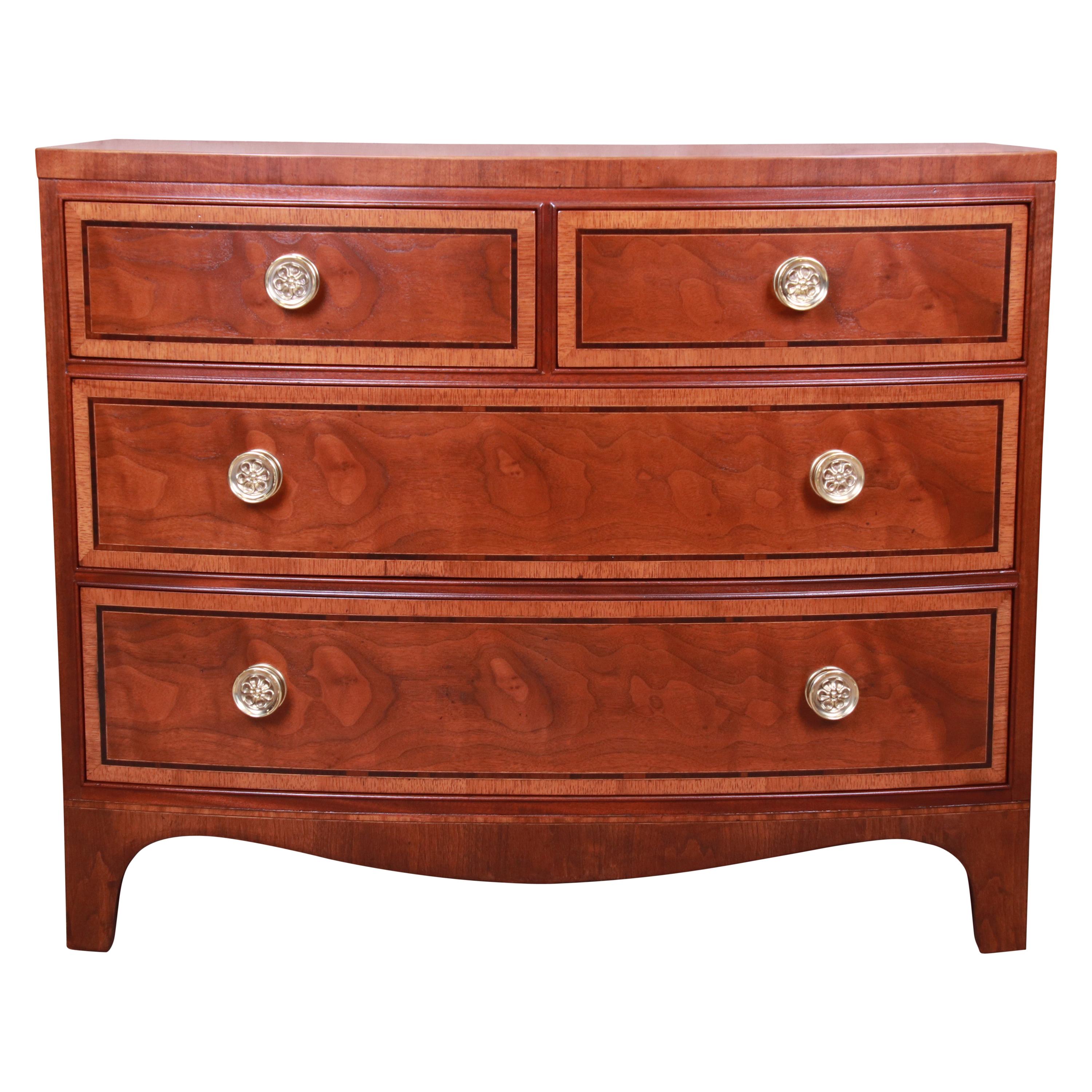 Henredon Georgian Banded Mahogany Bow Front Bachelor Chest, Newly Restored