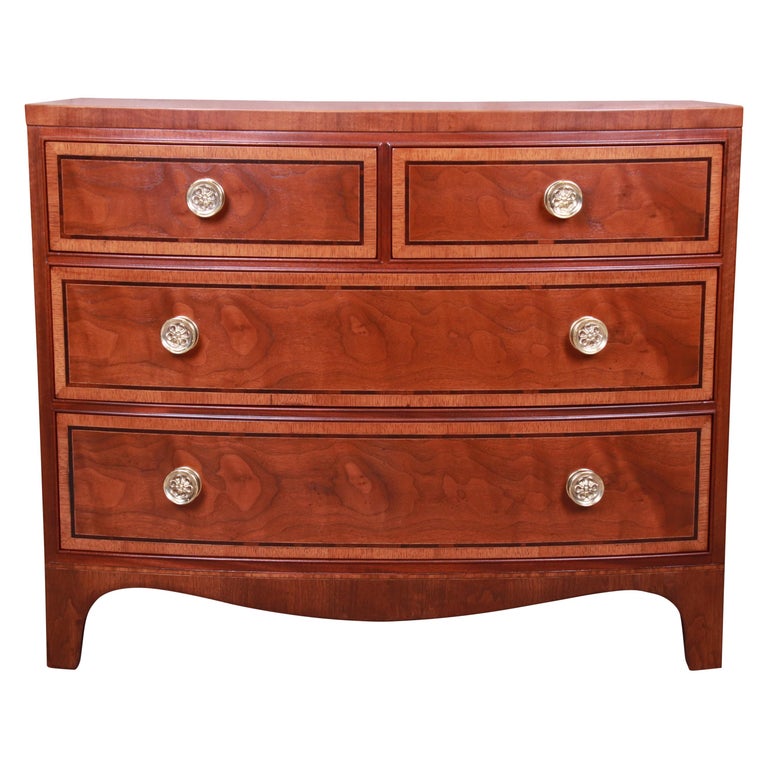 Henredon Banded Mahogany Bow Front Bachelor Chest, Newly
