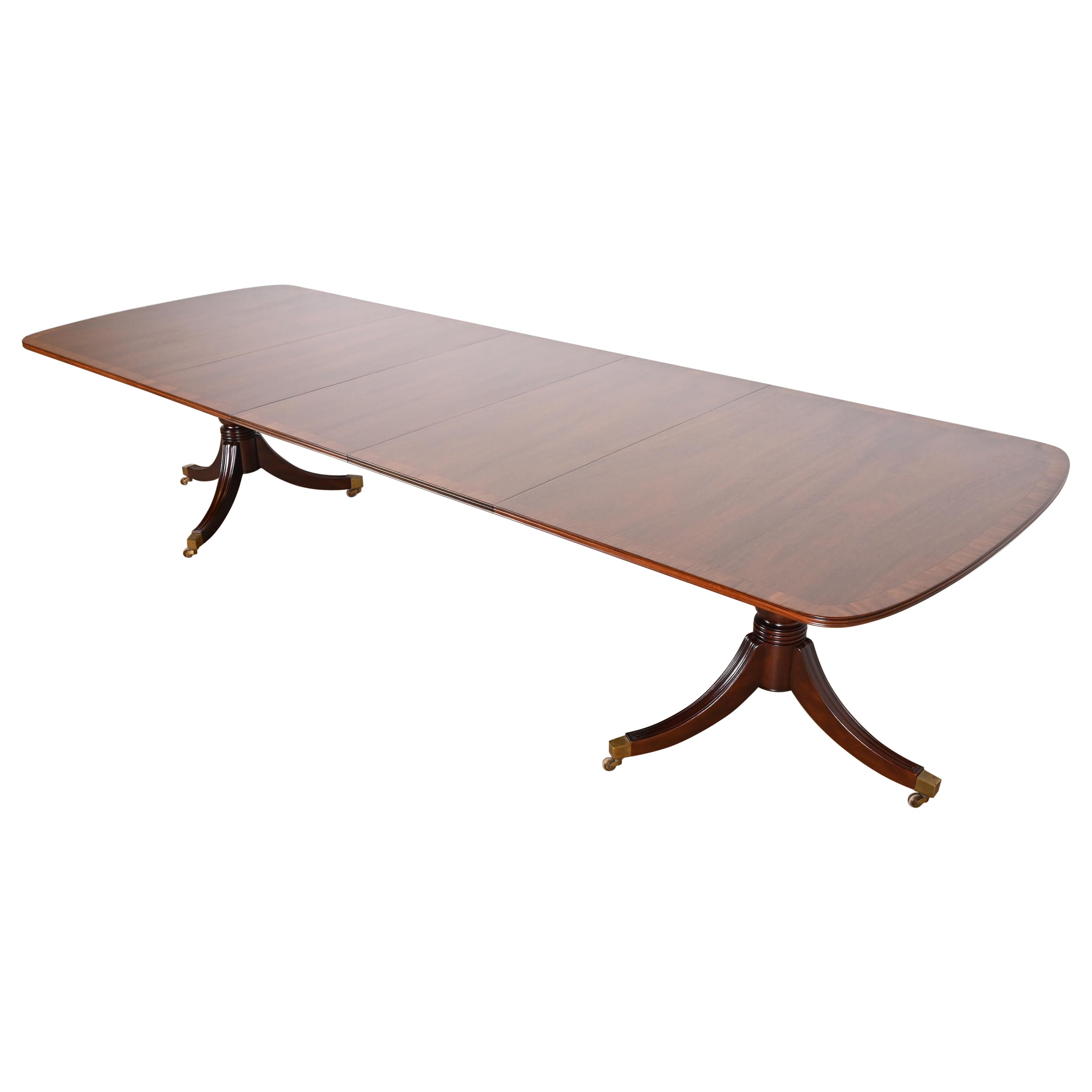 Henredon Georgian Banded Mahogany Double Pedestal Dining Table, Newly Refinished