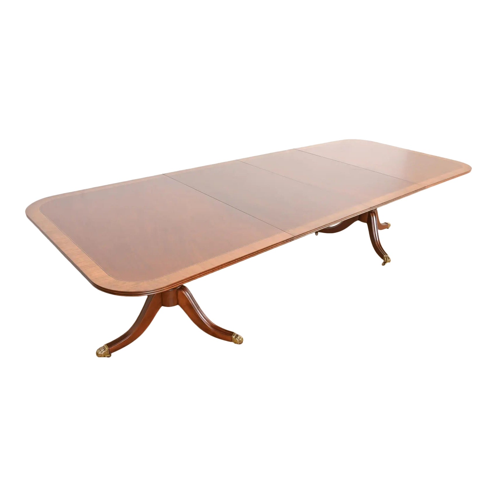 Henredon Georgian Banded Mahogany Double Pedestal Dining Table, Refinished