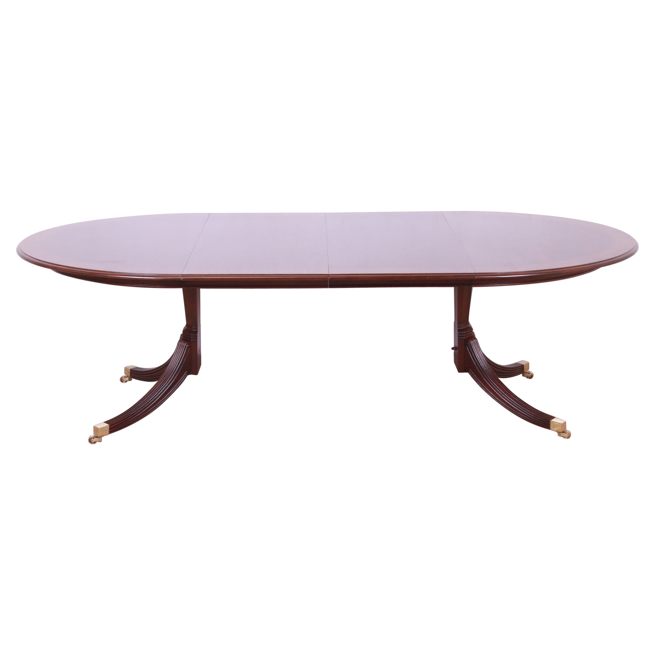 Henredon Georgian Banded Mahogany Double Pedestal Extension Dining Table