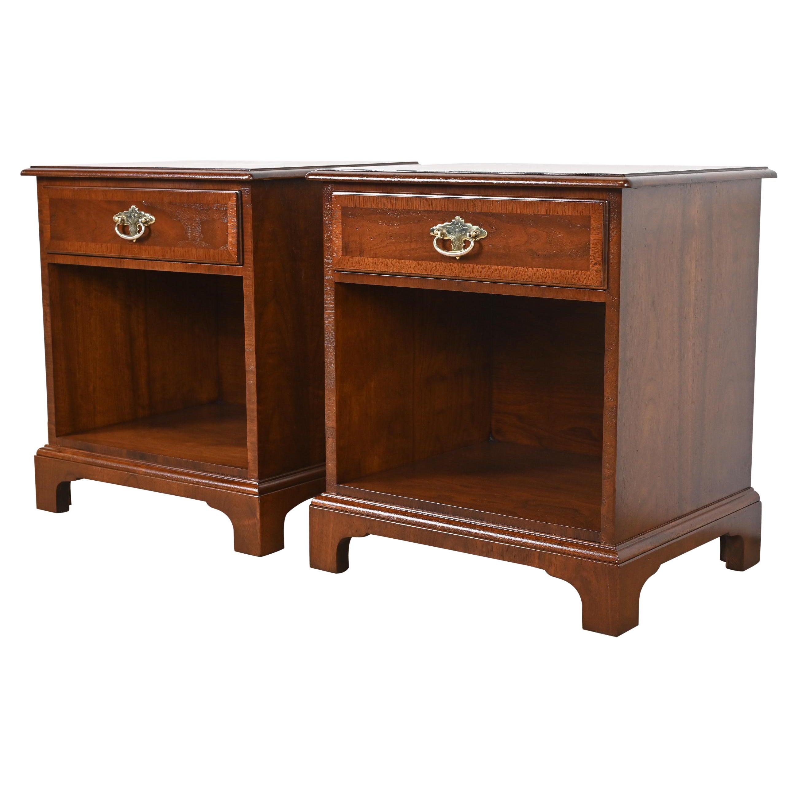 Henredon Georgian Banded Mahogany Nightstands, Newly Refinished