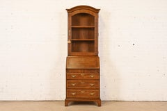Henredon Georgian Banded Oak Drop Front Secretary Desk With Bookcase Hutch