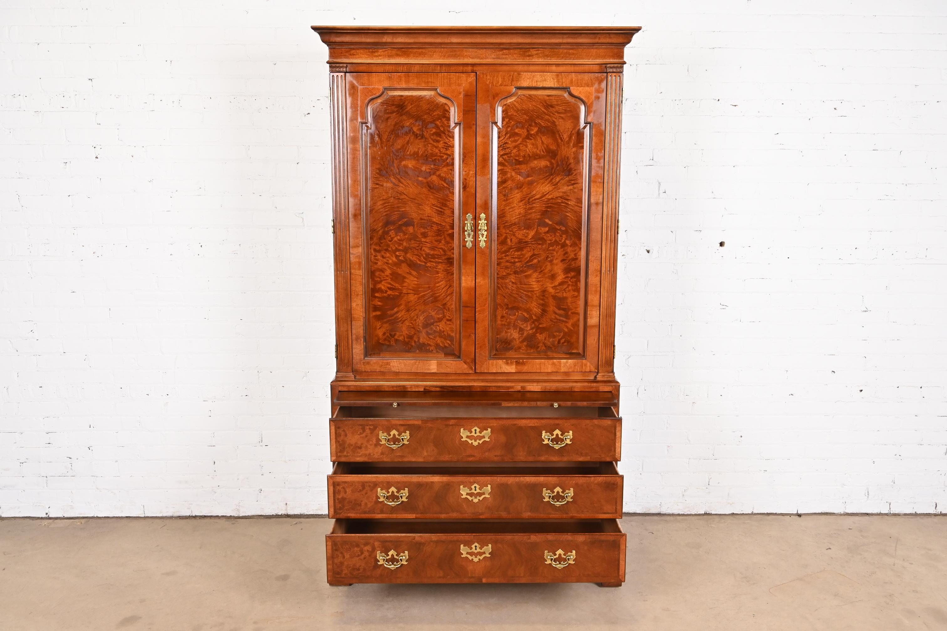 Henredon Georgian Burled Mahogany Armoire Dresser or Linen Press 2