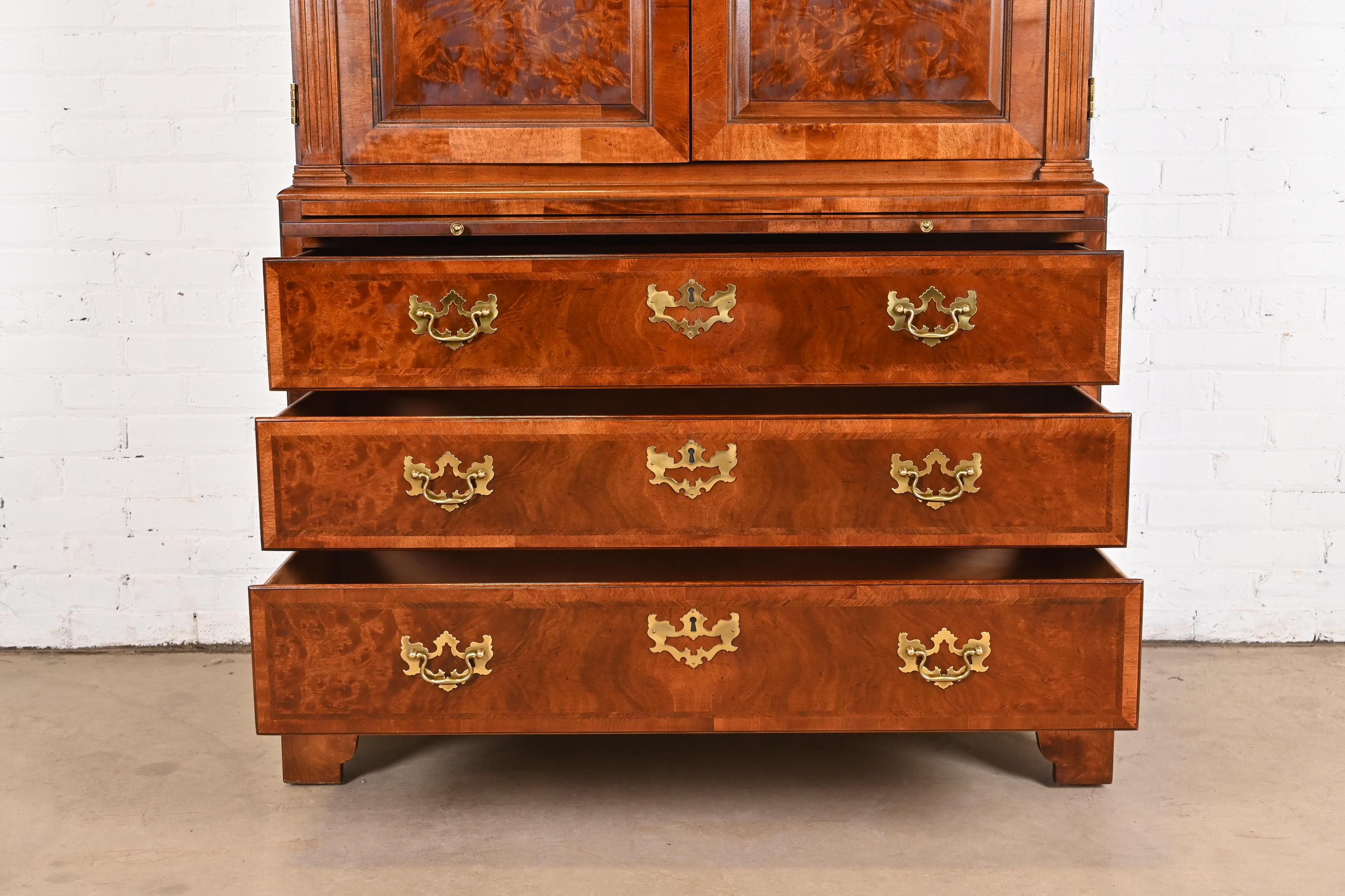 Henredon Georgian Burled Mahogany Armoire Dresser or Linen Press 3