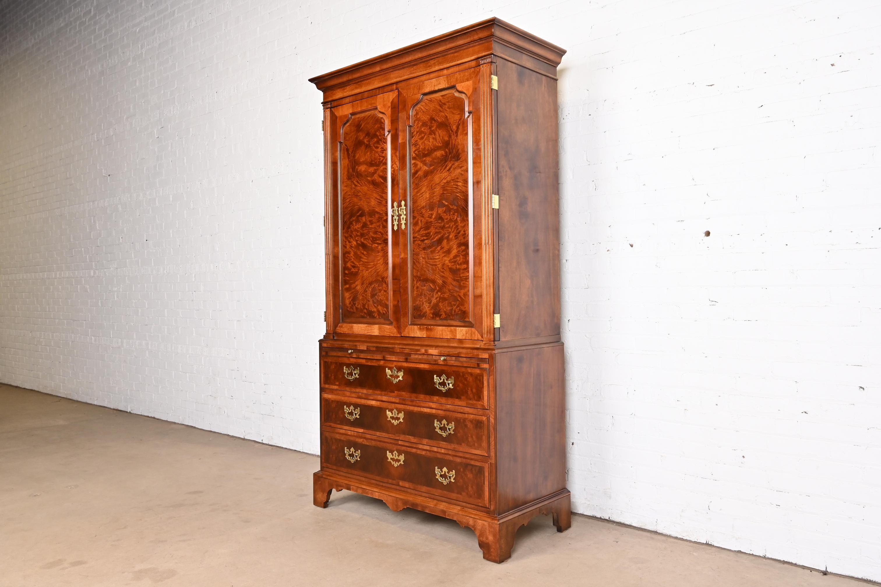 American Henredon Georgian Burled Mahogany Armoire Dresser or Linen Press