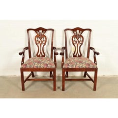Henredon Georgian Carved Mahogany Armchairs, Pair