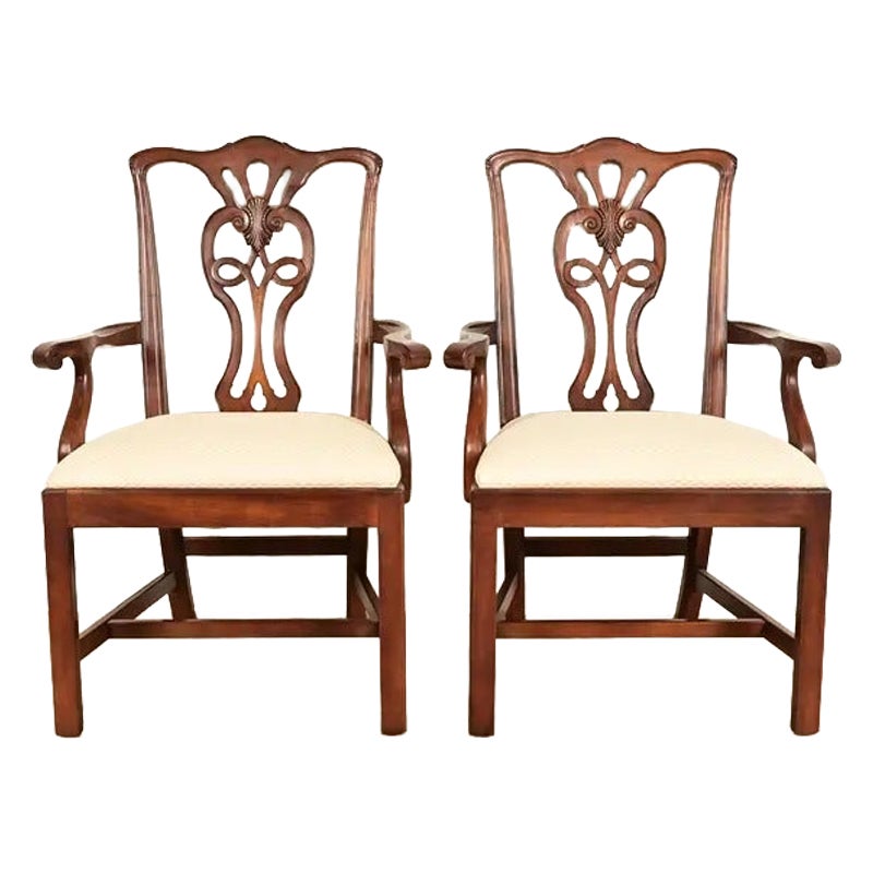 Henredon Georgian Carved Mahogany Armchairs, Pair