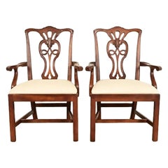 Henredon Georgian Carved Mahogany Armchairs, Pair